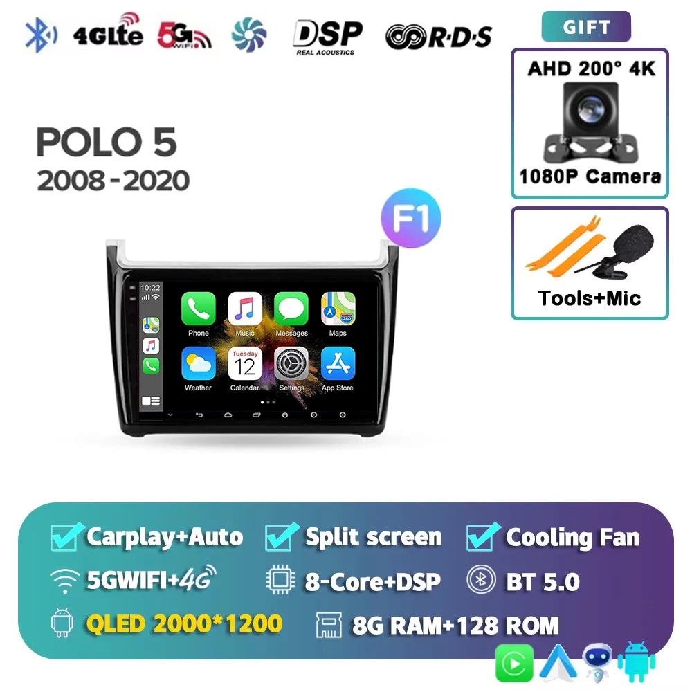 For Volkswagen POLO 5 2008 - 2020 Android 15 12+256GB Car Radio Carplay Auto Multimedia Stereo Video Player GPS Navigation