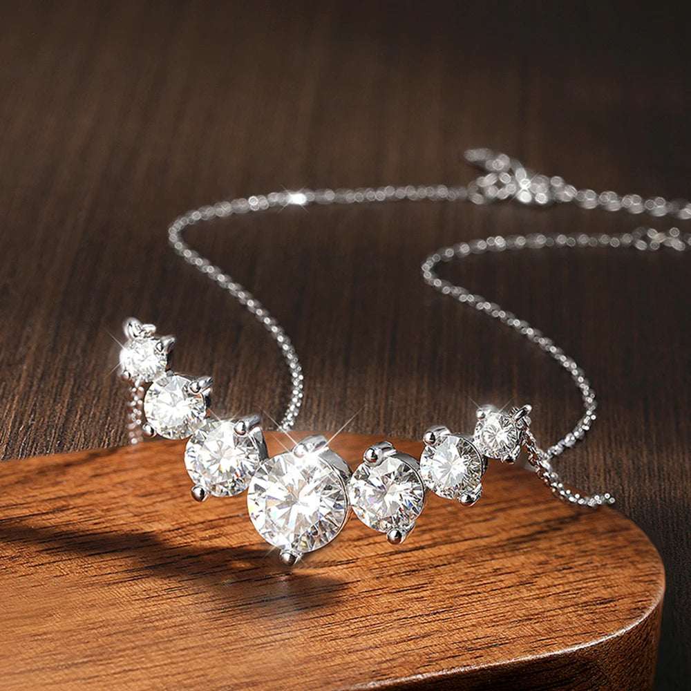 Woman's Zircon Jewelry, 925 Sterling Silver Plated 18k White Gold Necklace.