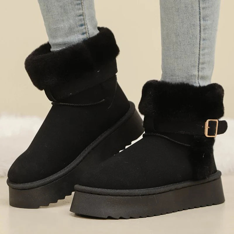 Ankle Strap Detor Snow Boots for Women Winter Chic Faux Suede Platform Snow Boots Woman Non Slip Warm Plush Booties Mujer