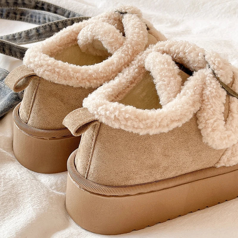 Faux Suede Fluffy Snow Boots Women Comfortable Thick Bottom Non Slip Winter Boots Woman Thicken Plush Warm Cotton Shoes Female