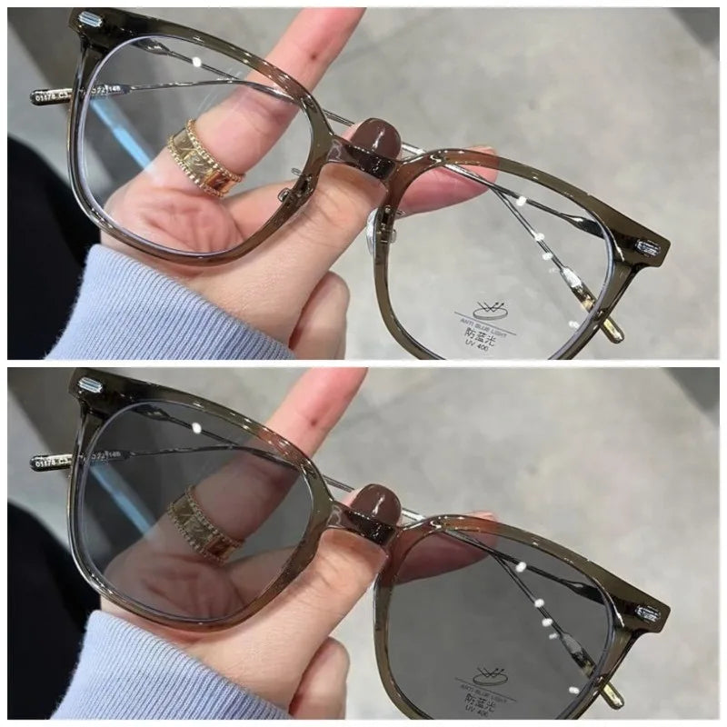 Outdoor Photochromic Anti Radiation Shades Glasses for  Woman Man Square Metal Frame Transition Anti Radiation Eyeglasse
