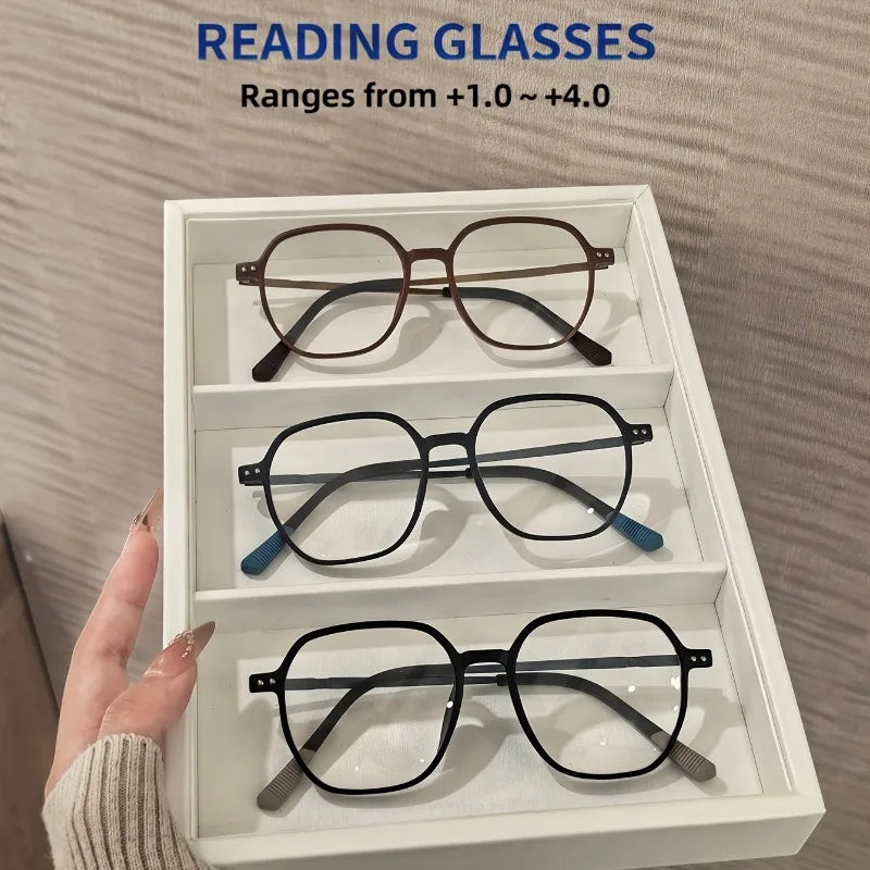 3 Pairs of Unisex Casual Retro Square Full Frame Reading Glasses Lightweight with A Prescription of+1.0X To+4.0X