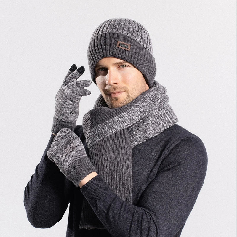 Xinbaoguan 100% acrylic 8397 winter hat, gloves, scarf three piece set, outdoor velvet warm ear protection, knitted yarn hat