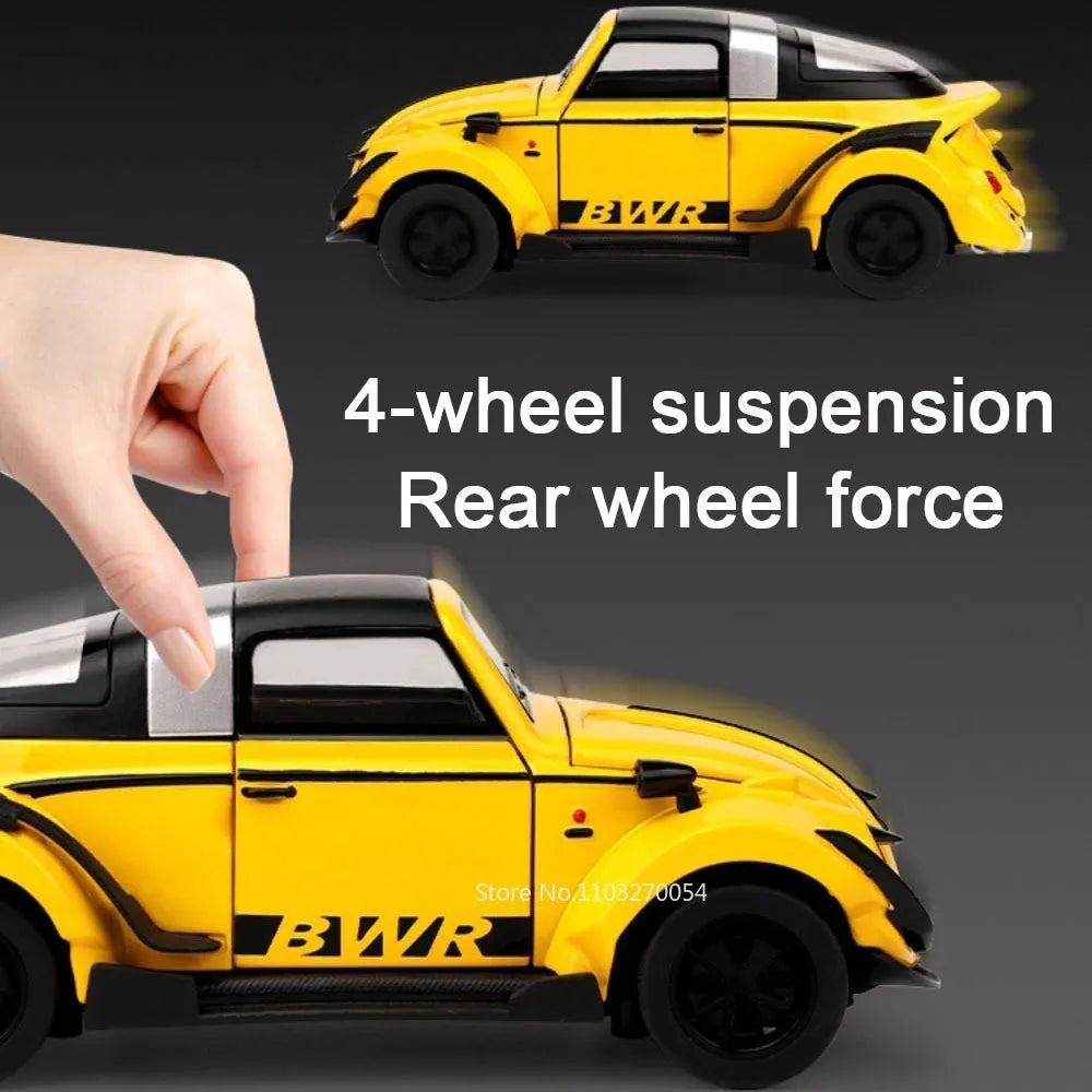 1:32 Beetle Santana Alloy Diecast Models Toys Car Doors Opened Rubber Tires Pull Back Shock Absorption Vehices Desktop Ornaments