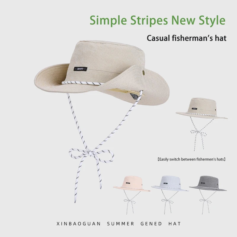 6150-New Spring/Summer Women's Outdoor Traveling Casual Multi-Functional Striped Wide-brimmed Sun Hat Quick-drying Fisherman Hat
