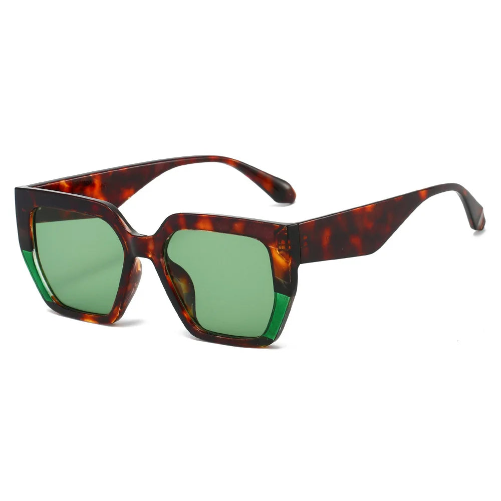 JNPCXI Ins Popular Fashion Square Sunglasses Women Retro Rivets Men Trending Leopard Green Sun Glasses Shades UV400