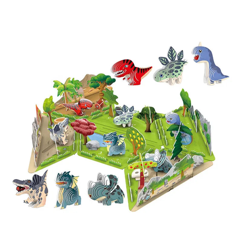 Dinosaur 3D Paper Puzzle For Kids Educational Montessori Toys Funny DIY Manual Assembly Three-dimensional Model Toy For Boy Girl
