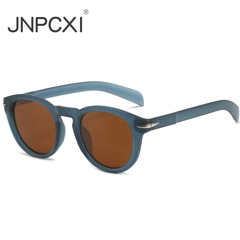 JNPCXI Retro Round Men Polarized Sunglasses Shades UV400 Fashion Brand Designer Matte Blue Women Rivets Sun Glasses