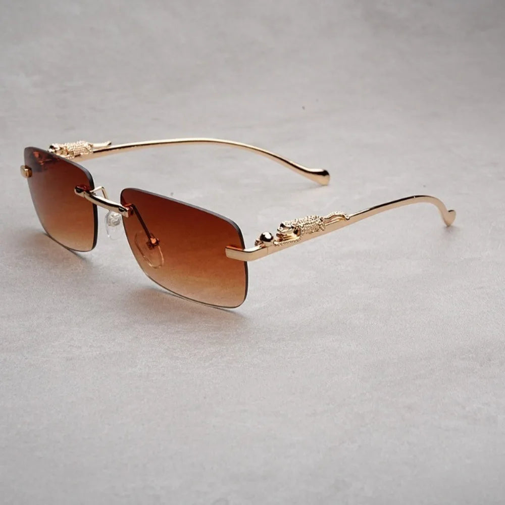 Square Frame Sun Protection UV Sunglasses Female Korean Version Rimless Fashion Cheetah Decoration Sunglasses