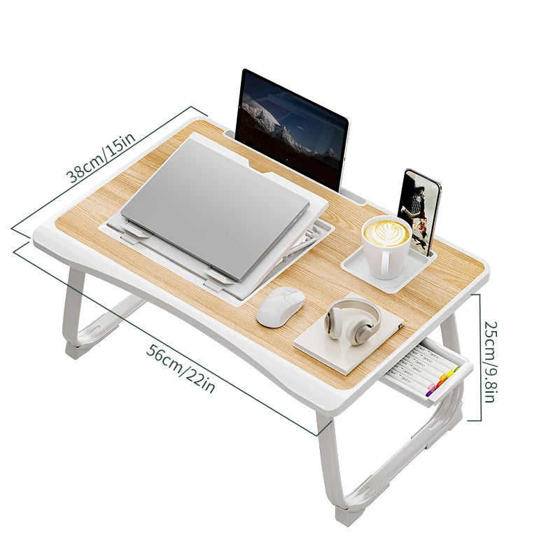 Foldable Laptop Bed Desk, Portable Adjustable Height, Bed Desk w/ Wooden Surface