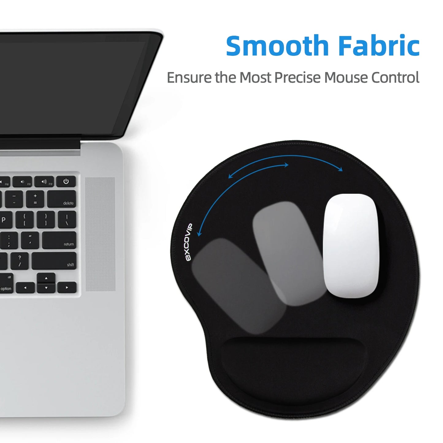 EXCO Ergonomic Mouse Pad with Memory Foam Wrist Support Rest Stitched Edge Comfortable Office Mousepad Non-Slip Rubber Base