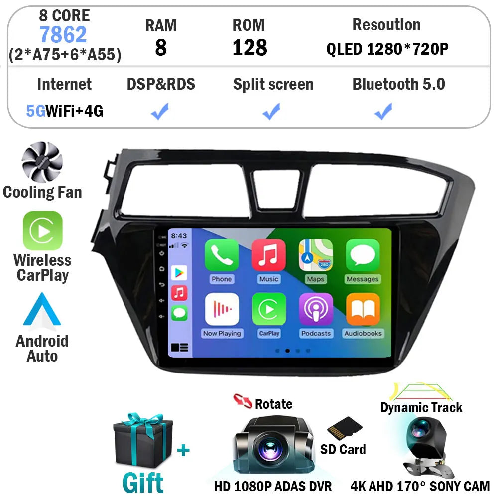 Android 15 For Hyundai I20 LHD 2015 2016 2017 2018 Car Radio Car Multimedia Player Stereo GPS Navigation WIFI 4G BT NO 2 Din DVD