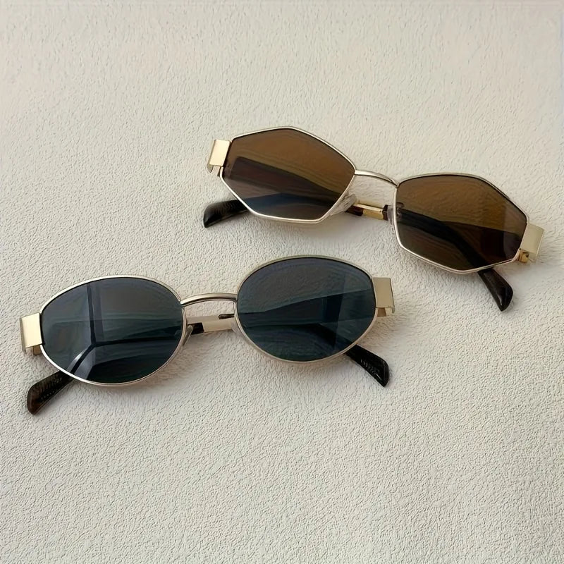 2PCS Sunglasses Small Frame New Style Sunglasses Metal Women's Simple Trendy European and American Sunglasses for Men and Women