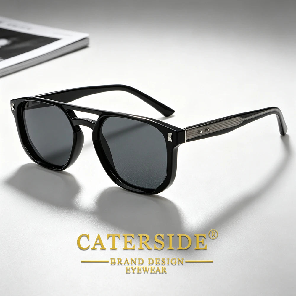 CATERSIDE Men's Pilot Sunglasses Flat Top Double Bridges Square Frame Design Sun Glasses Women's Outdoor Fashion Glasses UV400