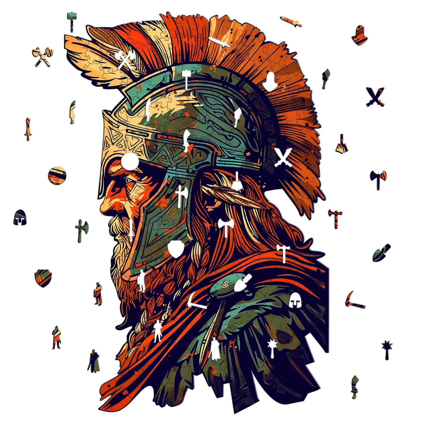 Brave Warrior Wooden Puzzle Retro Style Wooden Decor Christmas and Halloween Gift Toy for Teen and Kid