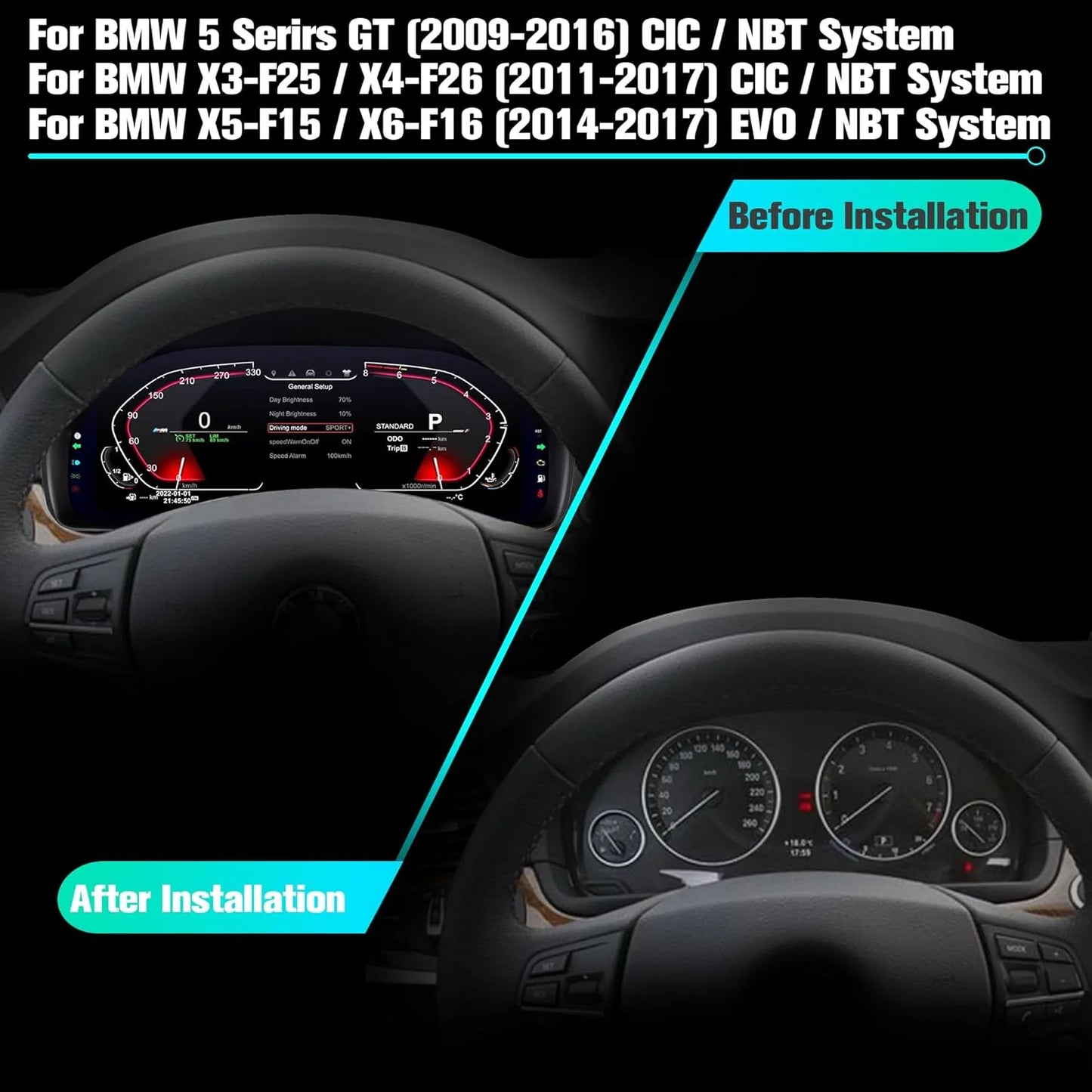 12.3-inch cluster digital instrument panel suitable For BMW 5 Series F10 F11 F18 F01 F02 F03 F06 X3 X4 X5 X6 speedometer