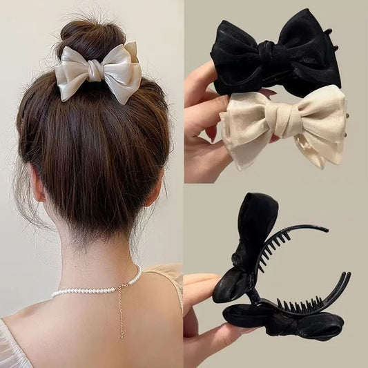 1/2/3pcs Solid Color Shiny Mesh Bow Hair Clip for Woman Fashion Girl Meatball Head Hair Clip Claw Hair Accessories