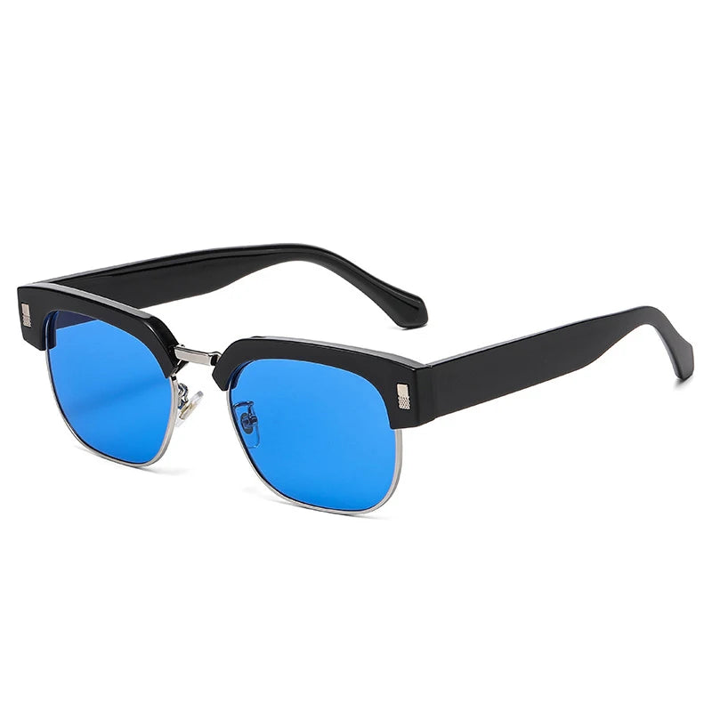 JNPCXI New Square Semi-Metal Sunglasses Women Shades UV400 Fashion Leopard Green Men Punk Sun Glasses