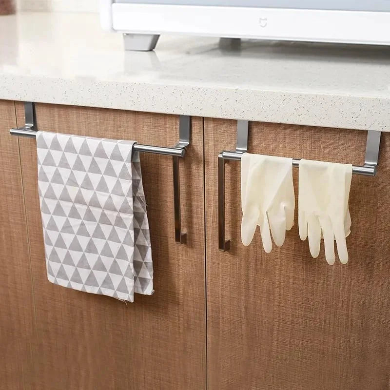1pc Stainless Steel Towel Rack Bathroom Towel Holder Stand Kitchen Cabinet Door Hanging Organizer Shelf Wall Mounted Towel Bar