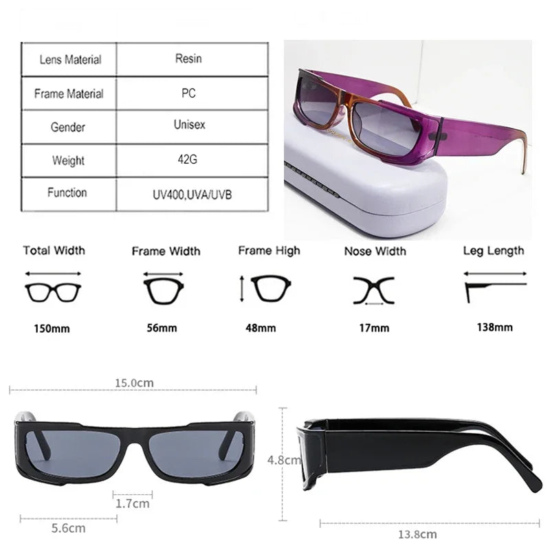 JNPCXI Fashion Rectangle Purple Double Color Women Sunglasses Retro Gradient Shades UV400 Men Trending Sun Glasses