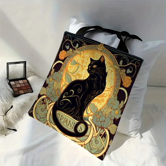 Retro Art Noble Black Cat Tote Bag, Fashion Shoulder Bag, Daily Light Handbags