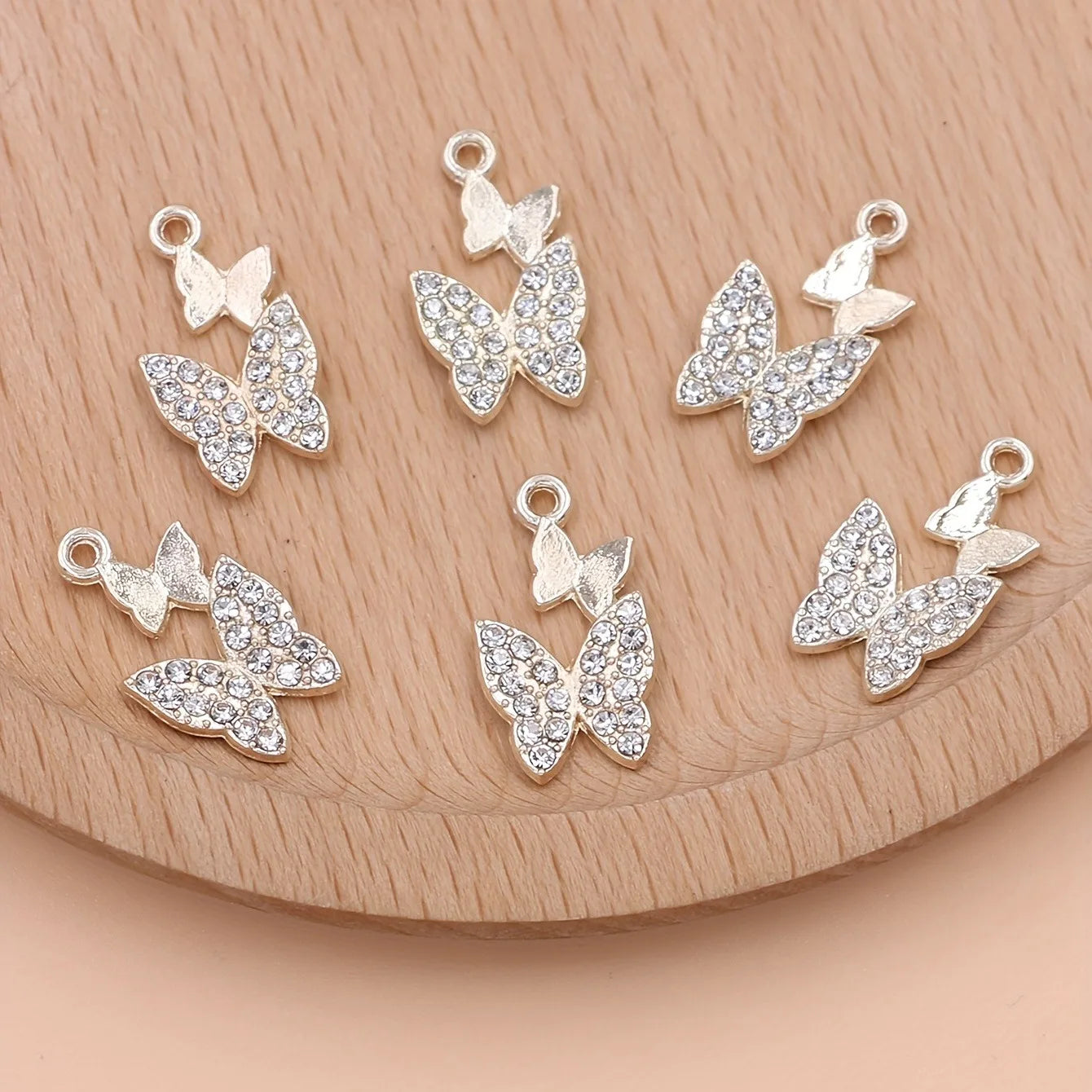 6Pcs Gold Plated Crystal Butterfly Charm Pendant for Jewelry Making Bracelet Necklace Earrings DIY Accessories