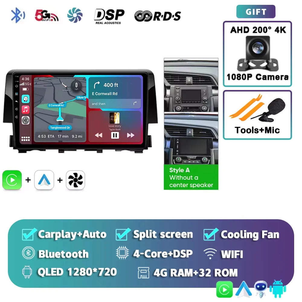 Android 15 Car Radio For Honda Civic 10th 2015 2016 2017 2018 2019 2020 2021 Player Wireless Carplay Android Auto Multimedia 2 D
