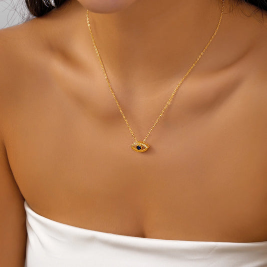 Turkish Lucky Evil Eye Pendant Necklace For Women Gold Color Luxury Inlaid Zircon Clavicle Chain Necklace Daily Party Jewelry