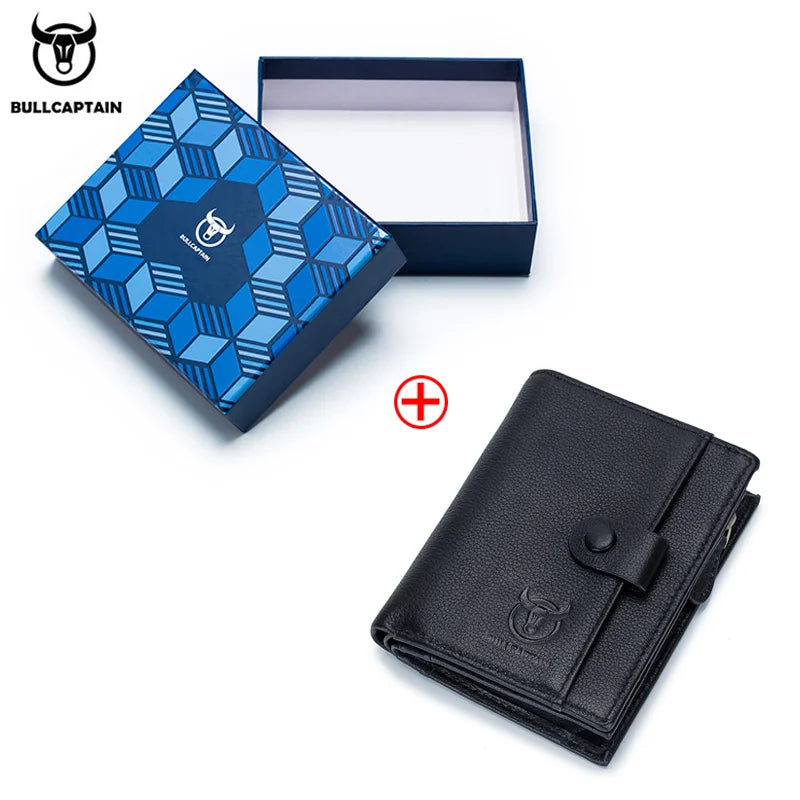 BULLCAPTAIN RFID Men's Wallet Leather Men's Coin Purse Zipper Wallet Card Coin Wallet Holder Credit Card Bag