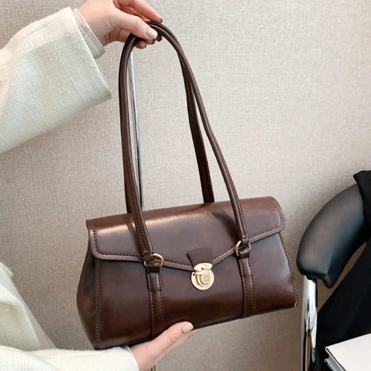 England Style Retro Shoulder Bags High-Grade Sense Underarm Tote Bag Vintage Red Ladies Commuter Bag PU Leather Handbag Purse