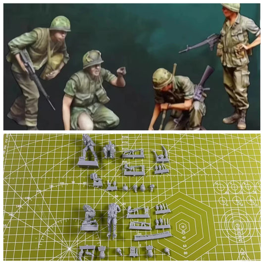 1: 35 Casting Resin Model Kit Vietnamese American Soldiers 4 Characters Grey Model Scene Layout Toy Model