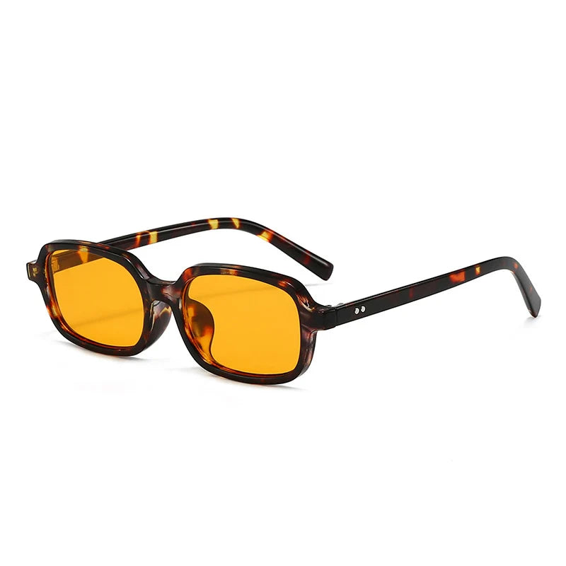 JNPCXI New Small Rectangle Sunglasses Women Fashion Leopard Champagne Color Shades UV400 Retro Men Trending Rivets Sun Glasses