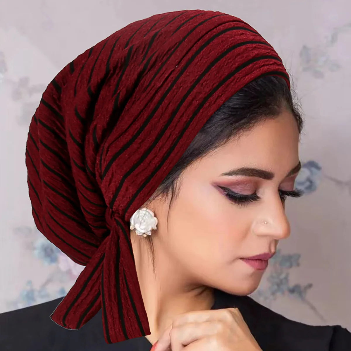 2024 New Trendy Stripe Turban Cap Women Muslim Hijab Islamic Chemo Cap Head Scarf Ladies Head Wrap Cover Hijab Scarf