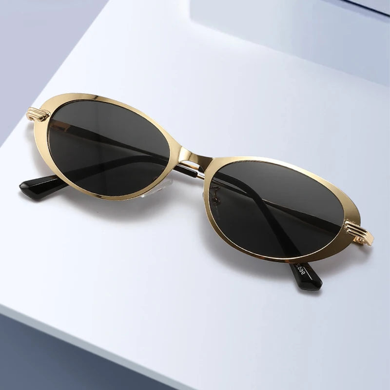 JNPCXI New Small Oval Metal Sunglasses for Men Women Fashion Candy Color Punk Sun Glasses Clear Lens Frame UV400