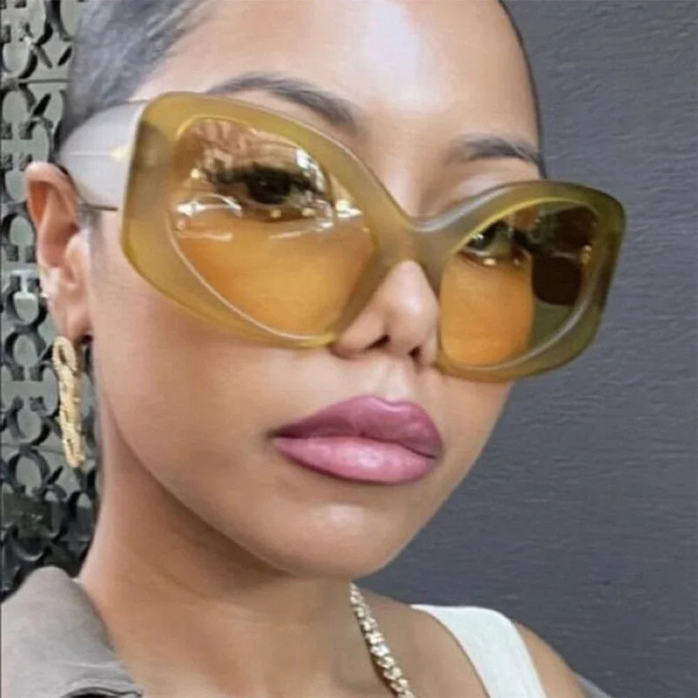 JNPCXI Fashion Oversized Cat Eye Women Sunglasses Shades UV400 Retro Men Matte Orange Candy Color Sun Glasses