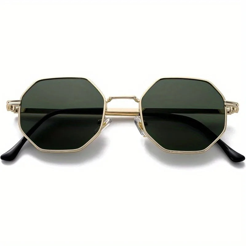 Unisex Retro Octagonal Metal Polygon Square Sunglasses