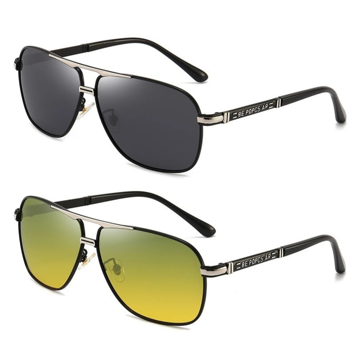 2PCS Polarized Sunglasses Men's Square Double Beam Sunshade Driver's Driving  Fishing Color Changing Day and Night Dual-use