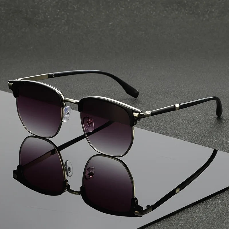 Business Style Metal Square Glasses Men Women Fashion Black Lens Daily Decorative Eyewear