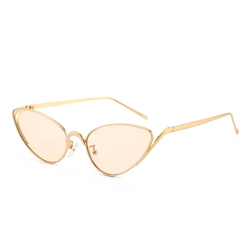 JNPCXI New Metal Cat Eye Women Sunglasses Fashion Clear Ocean Lens Gold Shades UV400 Men Trending Punk Sun Glasses