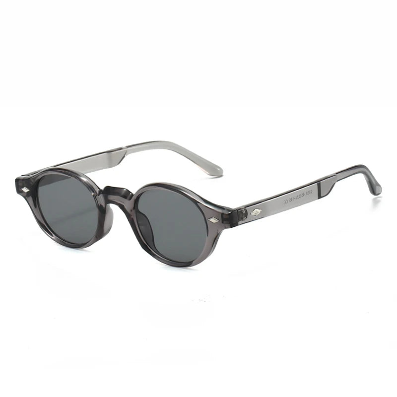 JNPCXI New Fashion Small Oval Women Sunglasses Retro Rivets Men Gray Green Shades UV400 Sun Glasses Trending Punk Sun Glasses