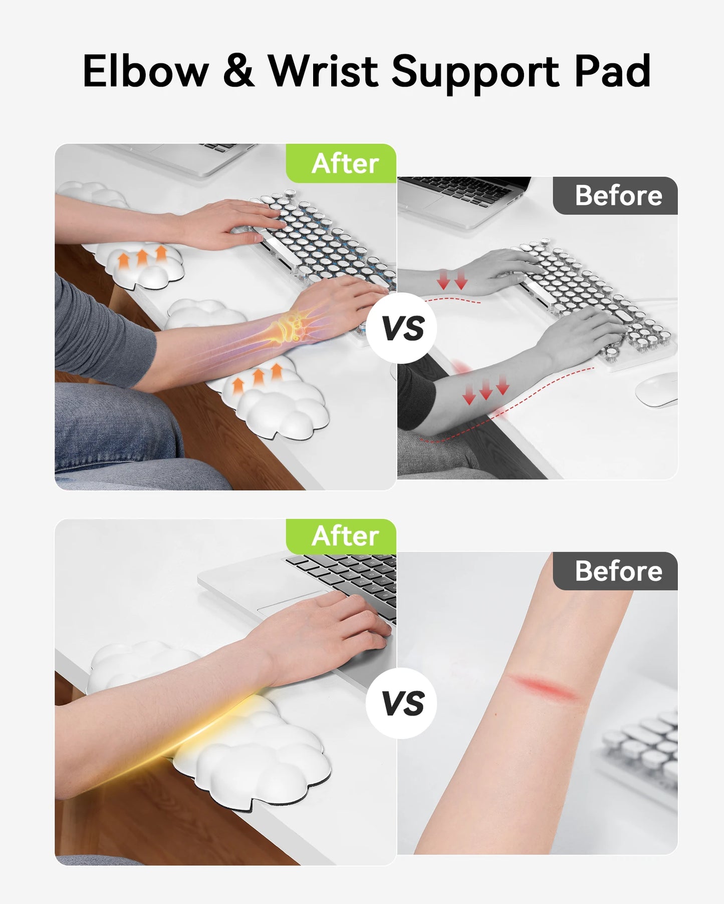 Memory Foam Wrist Pads Wrist Support for Keyboard , Mouse, Laptop , Desk Edge Arm Rest Cloud Wrist Rest Elbow Pad for Desk