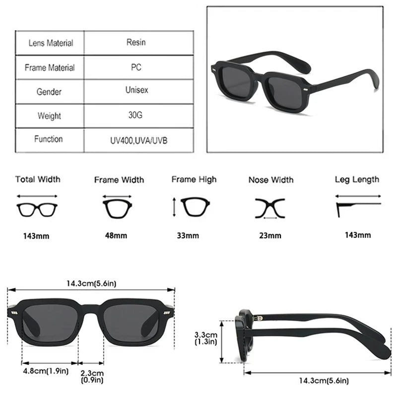 JNPCXI Fashion Small Square Women Sunglasses Retro Rivets Men Black Tea Shades UV400 Sun Glasses