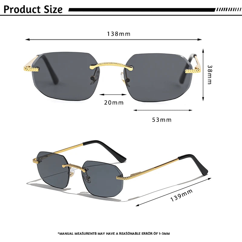 CATERSIDE New Retro Rimless Sunglasses Men's Polygon Luxury Brand Designer Sun Glasses Women Party Festival Eyewear Gift Case