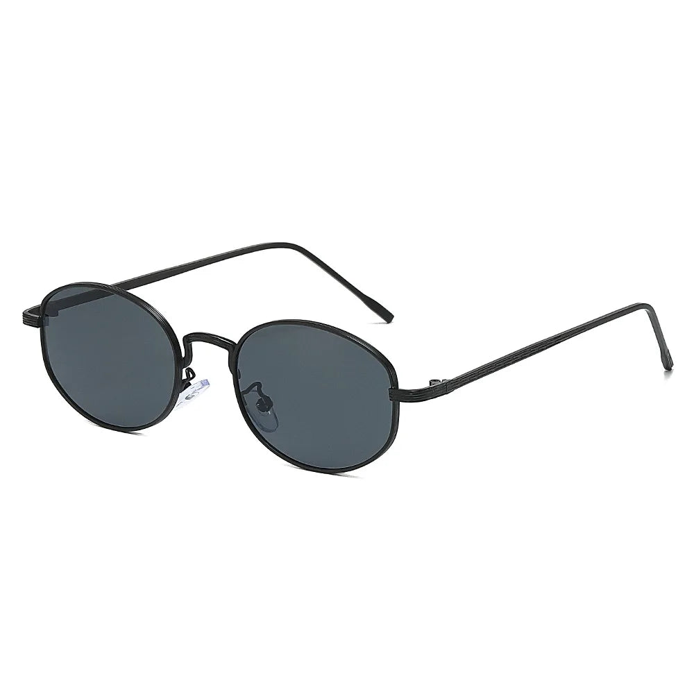 JNPCXI New Oval Metal Sunglasses Women Fashion Black Purple Shades UV400 Men Punk Sun Glasses