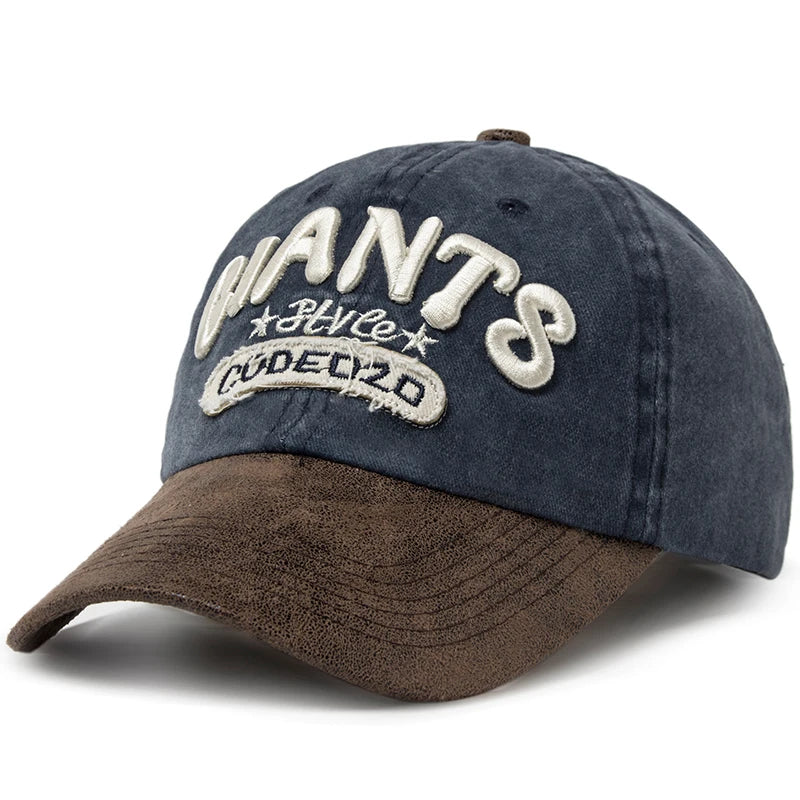 CNTANG PU Leather Washing Cotton Men Baseball Cap Letter Embroidery Women's Caps Summer Casual Unisex Sun Visor Hat Adjustable