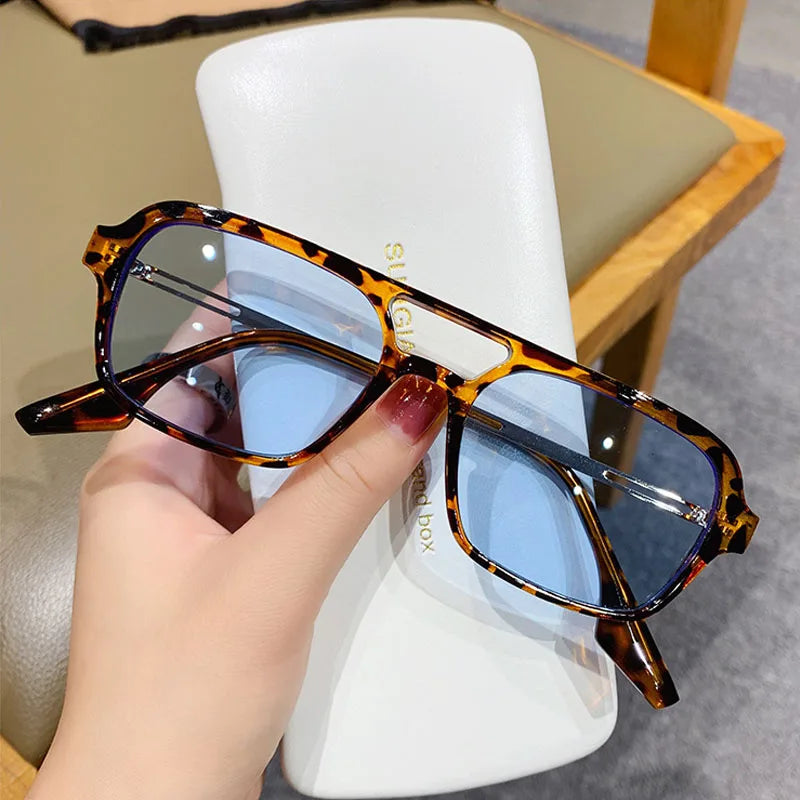 JNPCXI Quality Fashion Double Bridges Women Square Sunglasses Fashion Men Ocean Film Shades UV400 Trending Sun Glasses