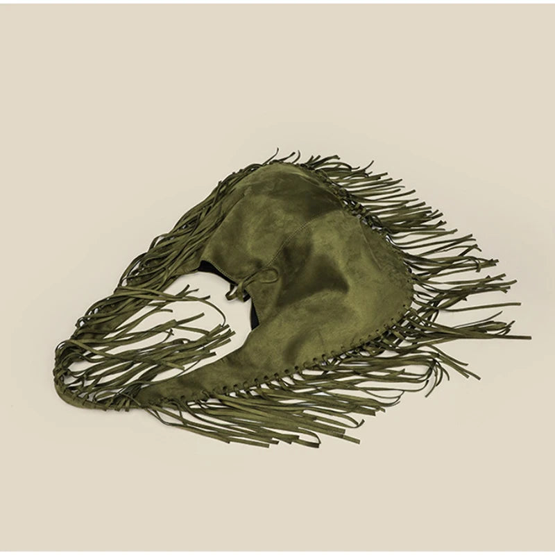 Brown Retro Tassel Women Armpit Bag Suede Design Dumpling Shoulder Bag W.Cowboy