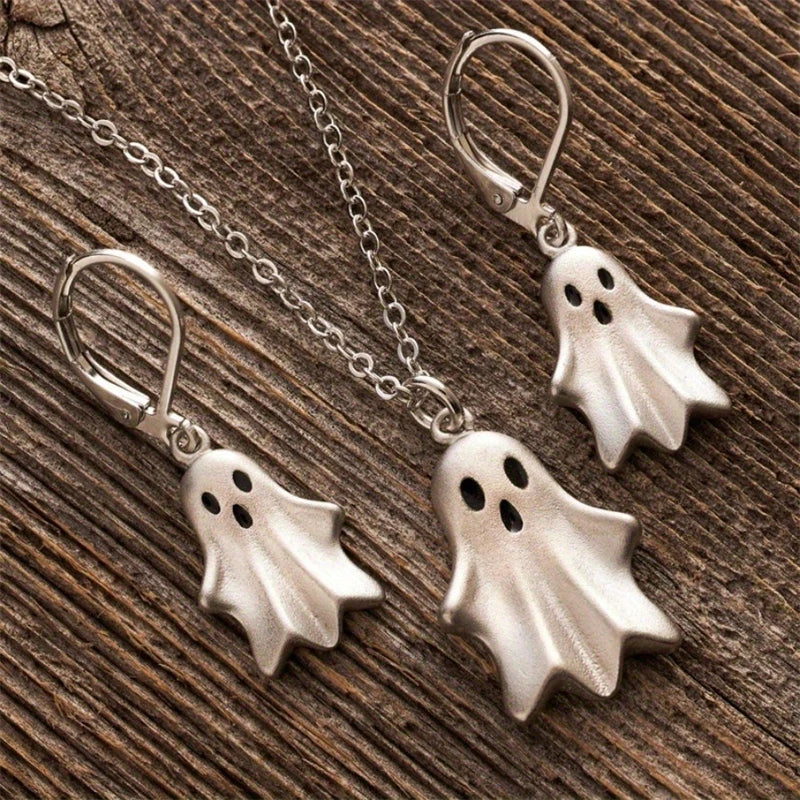 Cute Halloween Ghost Drop Earrings for Women Girls Funny Little Monster Earrings Necklace Jewelry Set Party Accessories Gift