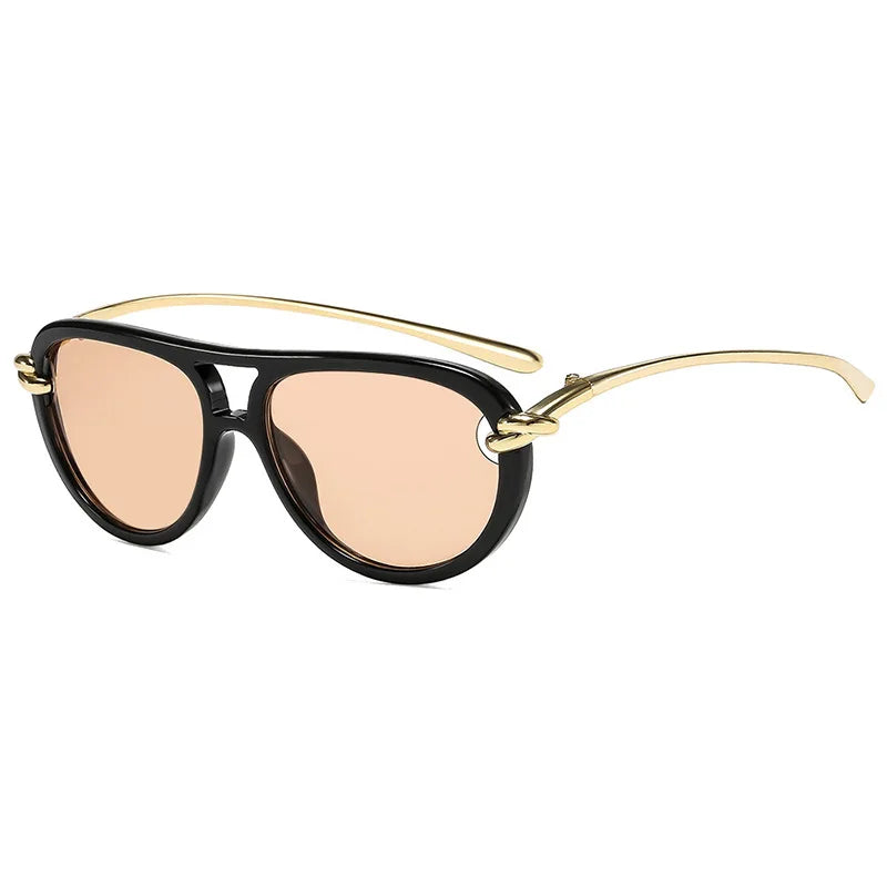JNPCXI Ins Popular Fashion Double Bridges Pilot Women Luxury Sunglasses Brand Designer Oval Hollow Shades UV400 Men Sun Glasses