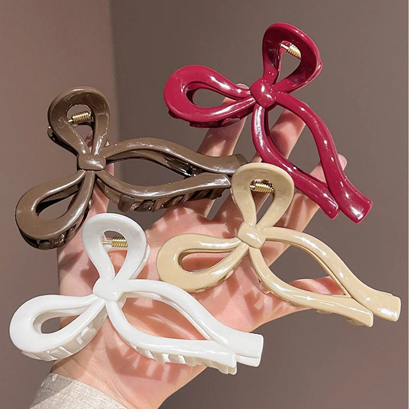 Solid Color Soft Silicone Bow Hair Clip for Woman Elegant Temperament Shark Clip Fashion Girl Ponytail Clip Hair Clamp